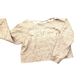 Pink Crop Sweatshirt Light Grey Off shoulder style tattoo show off back
